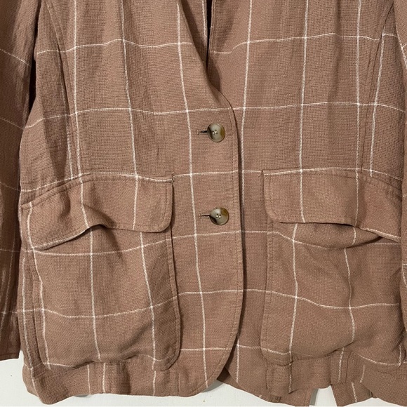 MADEWELL Tan Breezewoven Larsen Blazer in Windowpane Linen Oversized Lightweight - Picture 6 of 7